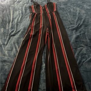 Express Black and Red Striped Wide-Leg Jumpsuit